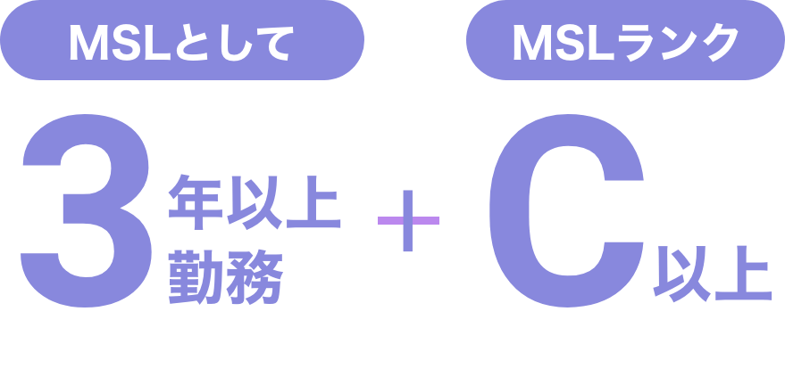 MSLとして 3年以上勤務+MSLランク C以上