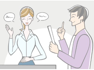 講師に教わり、声に自信が持ててプレゼンで話す女性